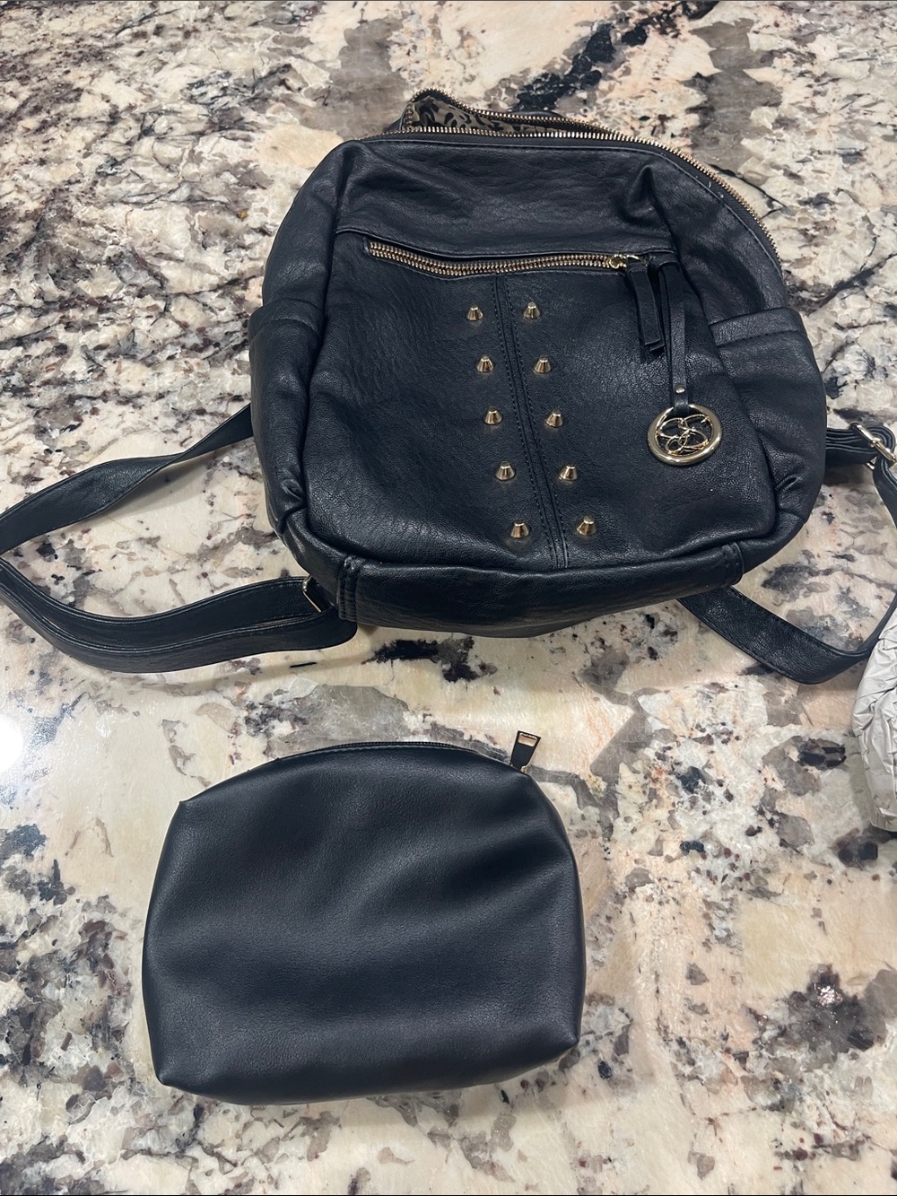 Jessica Simpson Black Mini Backpack with Gold Hardware & a Urban Expression hand